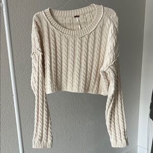 Free People Cropped Cream Cable Knit Sweater